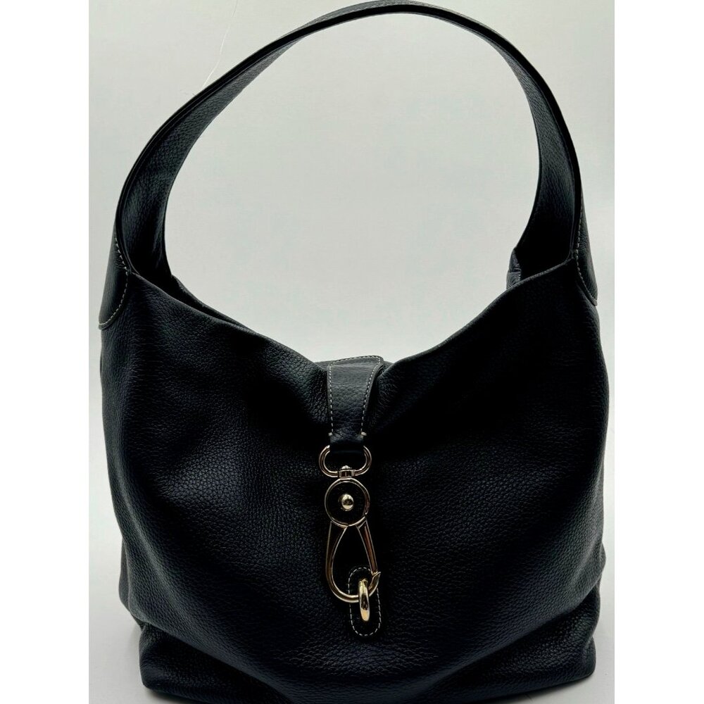 Dooney&Bourke dark blue belvedere reversible logo lock pebbled leather hobo bag